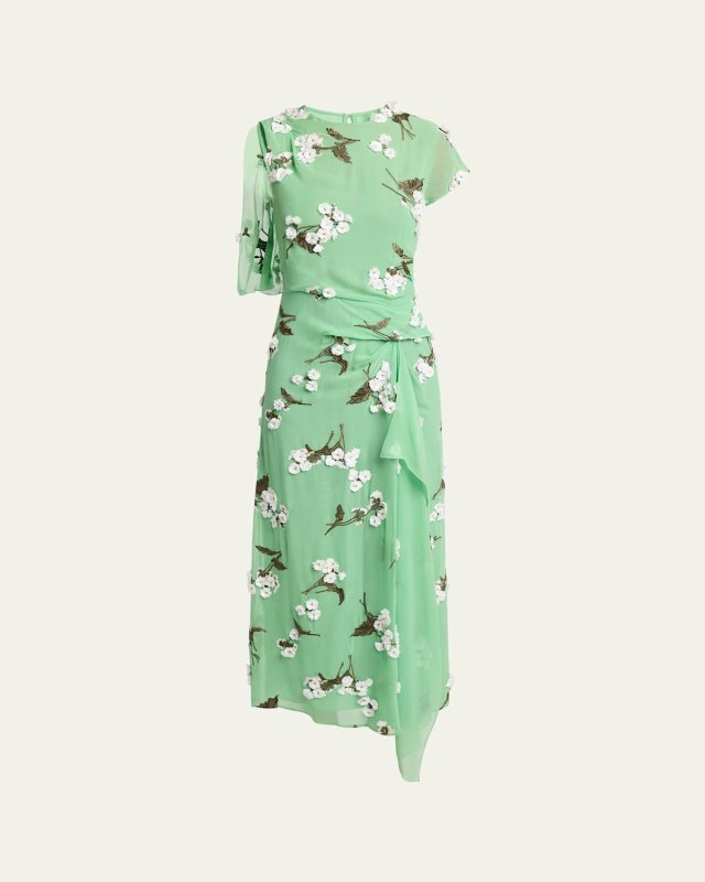 Asymmetric Floral Embroidered Cocktail Dress